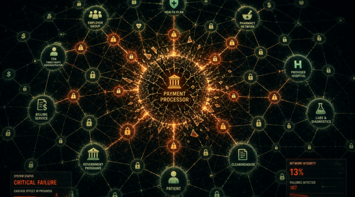 Visualización de interdependencia sistémica y fallo en cadena en una red digital