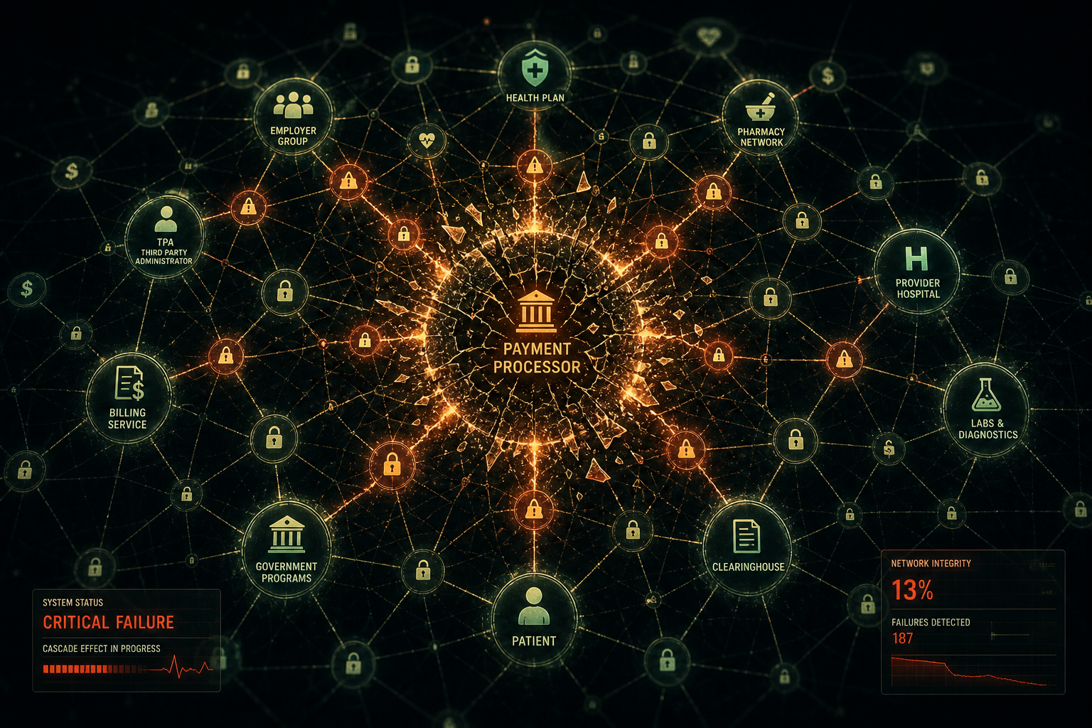 Visualización de interdependencia sistémica y fallo en cadena en una red digital