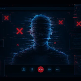 Silueta digital distorsionada en videoconferencia con códigos de verificación fallidos