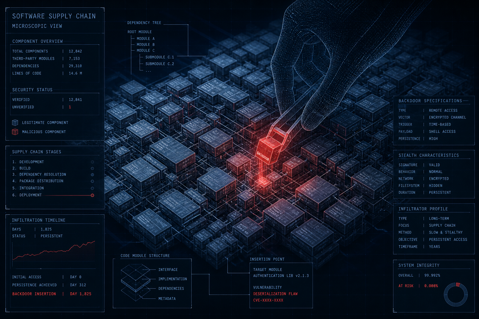 Infiltración técnica y backdoor en la cadena de suministro de software